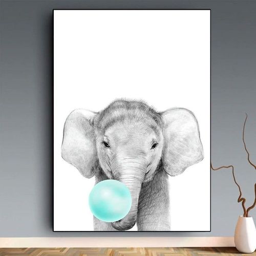 Toile Eléphant Bleu - Enfant Bebe Chambre - Affiche Décorative - Poster Décoration Maison 30x40cm