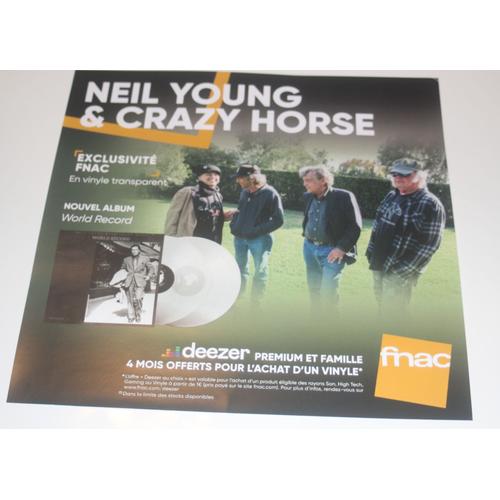 Rare Plv 30x30cm Souple Papier Placé Neil Young & Crazy Horse World Record / Magasins Fnac