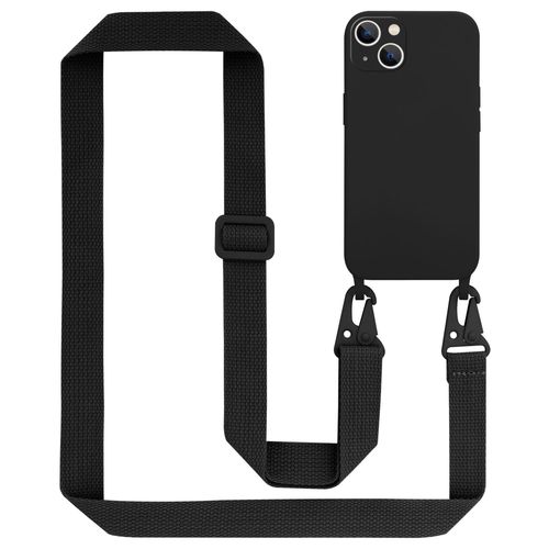 Tour De Cou Chaîne Pour Apple Iphone 14 Plus En Liquid Black Housse De Protection En Silicone Avec Cordelette Réglable