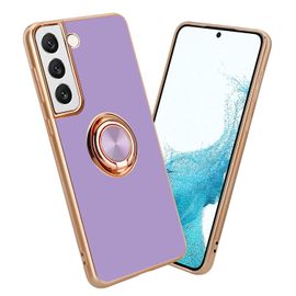 Cadorabo Housse Pour Samsung Galaxy S22 En Glossy Lilas Clair - Or Avec Anneau - Étui De Protection En Silicone Tpu Flexible, Avec Protection Pour Appareil Photo Et Support Voiture Magnétique