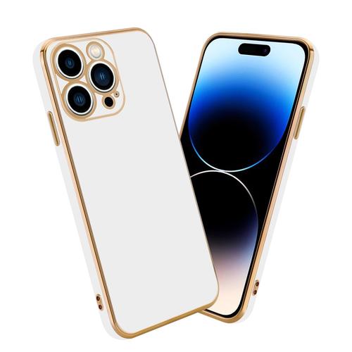 Cadorabo Housse Compatible Avec Apple Iphone 14 Pro En Glossy Blanc - Or - Étui De Protection En Silicone Tpu Flexible Et Avec Protection Pour Appareil Photo