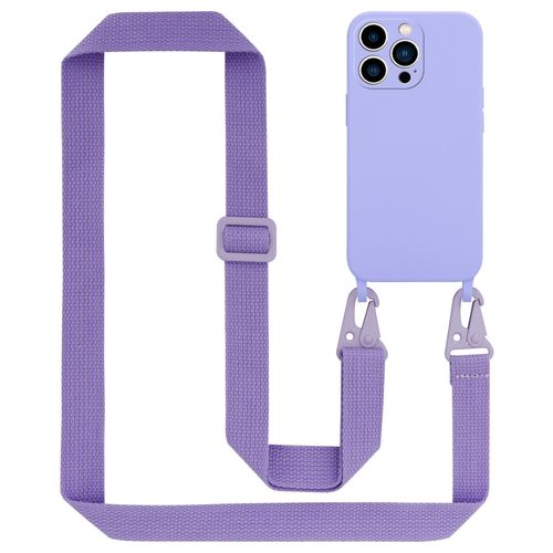 Tour De Cou Chaîne Pour Apple Iphone 14 Pro Max En Liquid Light Purple Housse De Protection En Silicone Avec Cordelette Réglable