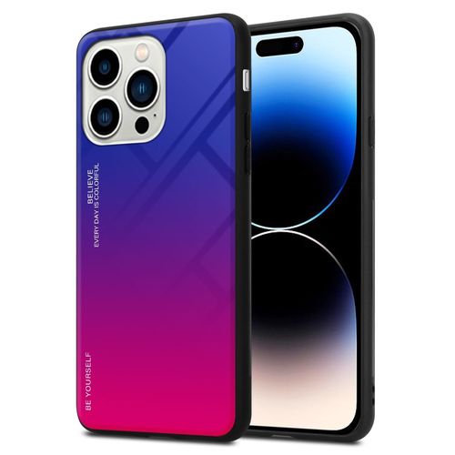 Cadorabo Housse Compatible Avec Apple Iphone 14 Pro Max En Violett - Rouge - Coque De Protection Bicolore En Silicone Tpu Et Dos En Verre Trempé