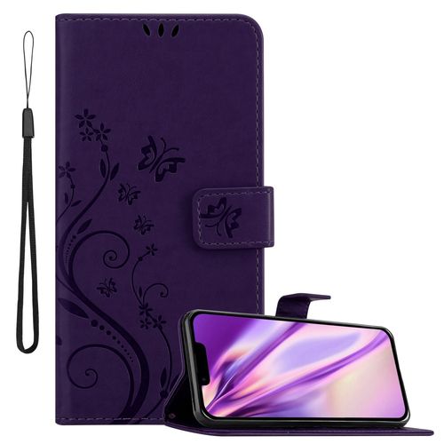 Cadorabo Housse Compatible Avec Apple Iphone 14 En Lilas Foncé Floral - Étui De Protection Au Design Floral Avec Fermeture Magnétique, Fonction De Support Et Emplacements Pour Cartes