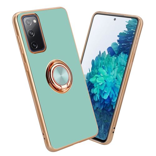 Cadorabo Housse Pour Samsung Galaxy S20 Fe En Glossy Turquoise - Or Avec Anneau - Étui De Protection En Silicone Tpu Flexible, Avec Protection Pour Appareil Photo Et Support Voiture Magnétique