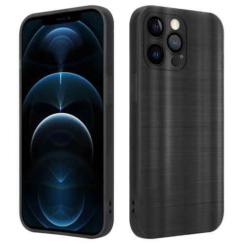 Cadorabo Housse Compatible Avec Apple Iphone 12 Pro En Brushed Noir - Étui De Protection En Silicone Tpu Flexible Au Design Brossé