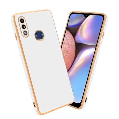 Cadorabo Housse Compatible Avec Samsung Galaxy A10s / M01s En Glossy Blanc - Or - Étui De Protection En Silicone Tpu Flexible Et Avec Protection Pour Appareil Photo