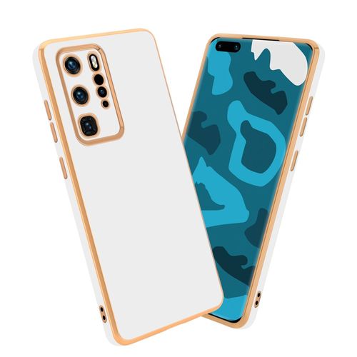Cadorabo Housse Compatible Avec Huawei P40 Pro / P40 Pro+ En Glossy Blanc - Or - Étui De Protection En Silicone Tpu Flexible Et Avec Protection Pour Appareil Photo