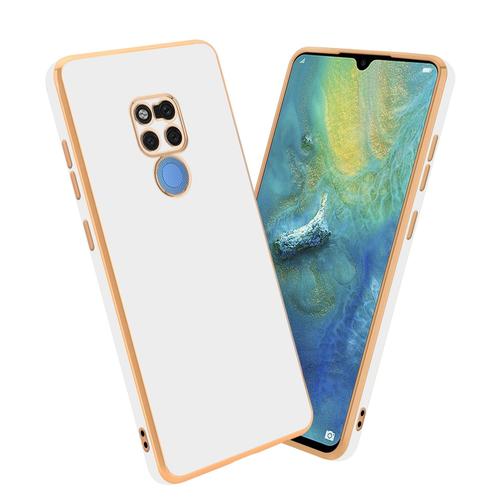 Cadorabo Housse Compatible Avec Huawei Mate 20 En Glossy Blanc - Or - Étui De Protection En Silicone Tpu Flexible Et Avec Protection Pour Appareil Photo