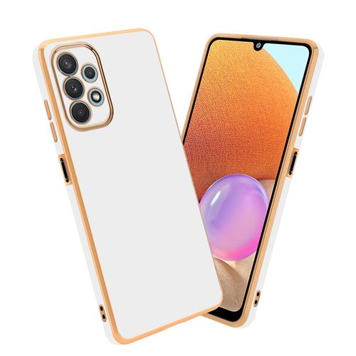 Cadorabo Housse Compatible Avec Samsung Galaxy A32 4g En Glossy Blanc - Or - Étui De Protection En Silicone Tpu Flexible Et Avec Protection Pour Appareil Photo