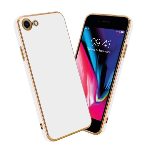 Cadorabo Housse Compatible Avec Apple Iphone 7 / 7s / 8 / Se 2020 En Glossy Blanc - Or - Étui De Protection En Silicone Tpu Flexible Et Avec Protection Pour Appareil Photo