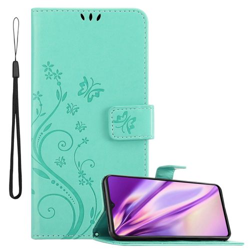 Cadorabo Housse Compatible Avec Realme X2 Pro / Oppo Reno Ace En Turquoise Floral - Étui De Protection Au Design Floral Avec Fermeture Magnétique, Fonction De Support Et Emplacements Pour Cartes