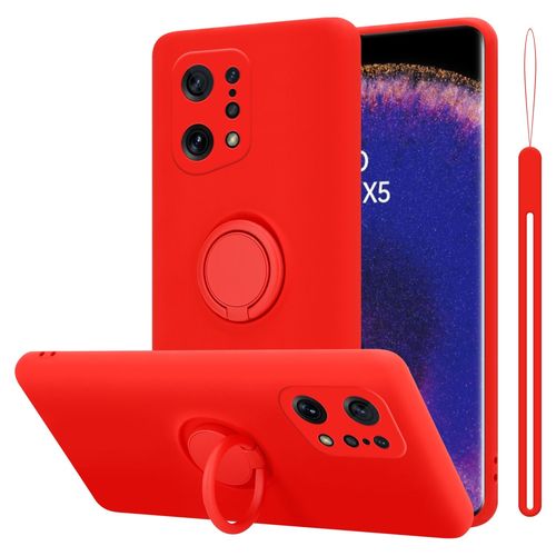 Cadorabo Housse Compatible Avec Oppo Find X5 En Liquid Red - Étui De Protection En Silicone Tpu Flexible Avec Anneau