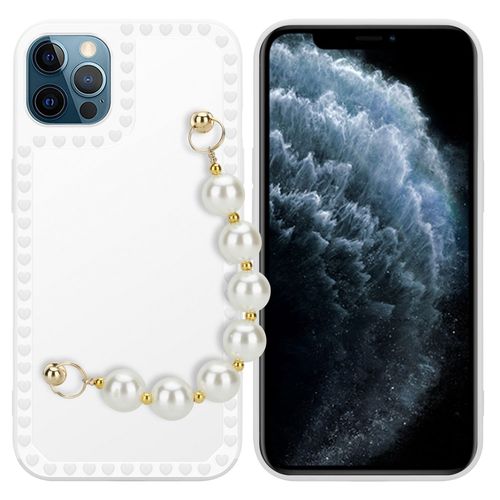 Cadorabo Housse Compatible Avec Apple Iphone 12 Pro Max En Blanc Avec Perles - Étui De Protection En Silicone Tpu Flexible Avec Chaîne De Poignet