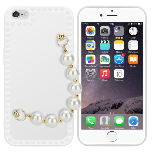 Cadorabo Housse Compatible Avec Apple Iphone 6 / 6s En Blanc Avec Perles - Étui De Protection En Silicone Tpu Flexible Avec Chaîne De Poignet