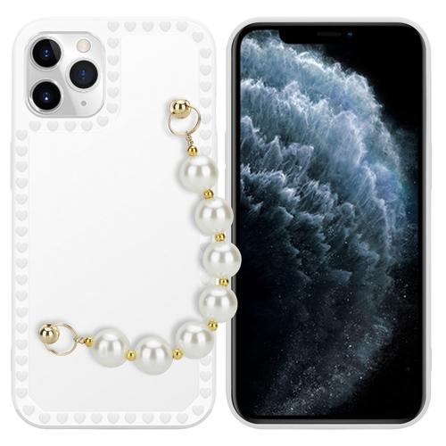 Cadorabo Housse Compatible Avec Apple Iphone 11 Pro En Blanc Avec Perles - Étui De Protection En Silicone Tpu Flexible Avec Chaîne De Poignet