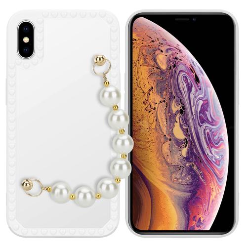 Cadorabo Housse Compatible Avec Apple Iphone X / Xs En Blanc Avec Perles - Étui De Protection En Silicone Tpu Flexible Avec Chaîne De Poignet