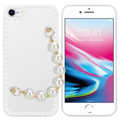 Cadorabo Housse Compatible Avec Apple Iphone 7 / 7s / 8 / Se 2020 En Blanc Avec Perles - Étui De Protection En Silicone Tpu Flexible Avec Chaîne De Poignet