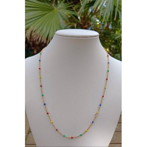 Collier En Acier Inoxydable Avec Perles Colorées.