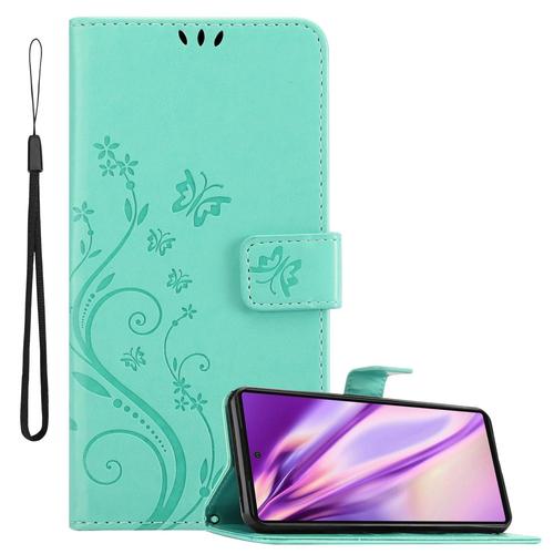 Coque Pour Google Pixel 6 En Turquoise Floral Housse De Protection Étui Au Design Floral Avec Fermeture Magnétique, Fonction De Support Et Emplacements Pour Cartes