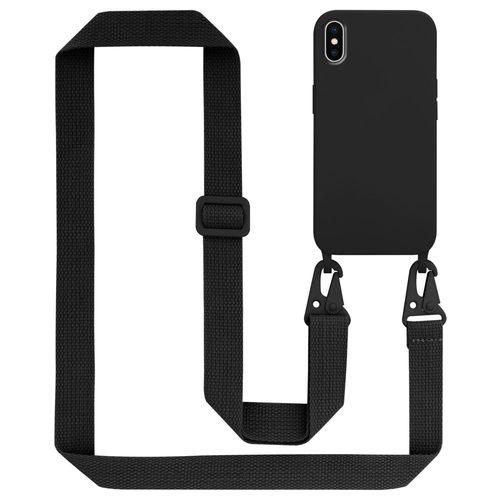 Tour De Cou Chaîne Pour Apple Iphone Xs Max En Liquid Black Housse De Protection En Silicone Avec Cordelette Réglable