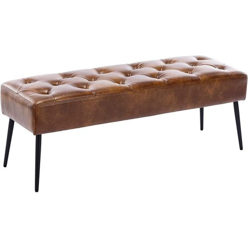 Banc Banquette Rembourré Capitonné En Synthétique Marron Orangé Pieds Métal Noir Ban09013