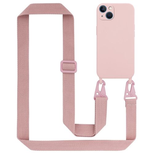 Tour De Cou Chaîne Pour Apple Iphone 13 En Liquid Pink Housse De Protection En Silicone Avec Cordelette Réglable