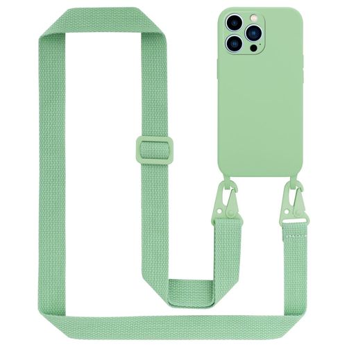 Tour De Cou Chaîne Pour Apple Iphone 13 Pro En Liquid Light Green Housse De Protection En Silicone Avec Cordelette Réglable
