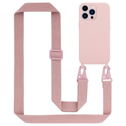 Tour De Cou Chaîne Pour Apple Iphone 13 Pro En Liquid Pink Housse De Protection En Silicone Avec Cordelette Réglable