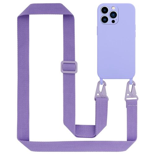 Tour De Cou Chaîne Pour Apple Iphone 13 Pro En Liquid Light Purple Housse De Protection En Silicone Avec Cordelette Réglable