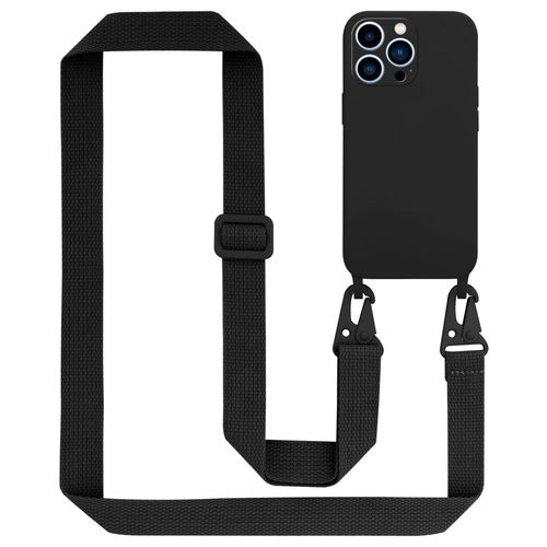 Tour De Cou Chaîne Pour Apple Iphone 13 Pro Max En Liquid Black Housse De Protection En Silicone Avec Cordelette Réglable