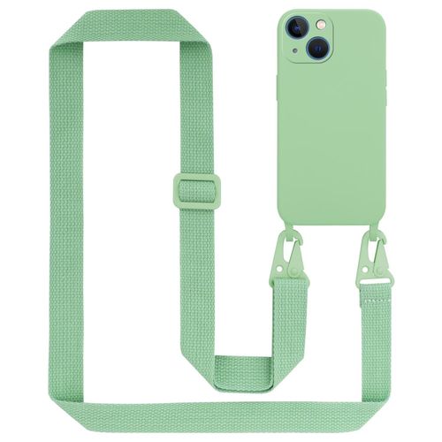 Tour De Cou Chaîne Pour Apple Iphone 13 Mini En Liquid Light Green Housse De Protection En Silicone Avec Cordelette Réglable
