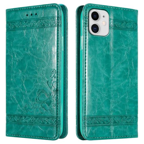 Cadorabo Housse Compatible Avec Apple Iphone 11 En Turquoise Avec Ornements - Étui De Protection Avec Fermeture Magnétique, Fonction De Support Et Compartiment Pour Carte
