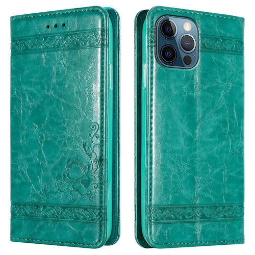 Cadorabo Housse Compatible Avec Apple Iphone 12 Pro Max En Turquoise Avec Ornements - Étui De Protection Avec Fermeture Magnétique, Fonction De Support Et Compartiment Pour Carte