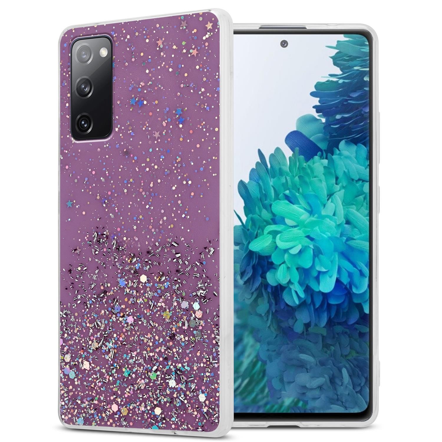Cadorabo Housse Compatible Avec Samsung Galaxy S20 Fe En Violet Avec Paillettes - Étui De Protection En Silicone Tpu Flexible Avec Paillettes Scintillantes