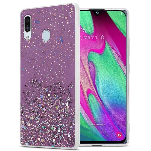 Cadorabo Housse Compatible Avec Samsung Galaxy A40 En Violet Avec Paillettes - Étui De Protection En Silicone Tpu Flexible Avec Paillettes Scintillantes