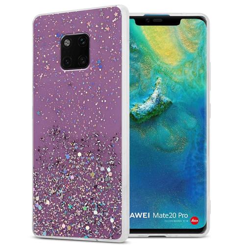 Cadorabo Housse Compatible Avec Huawei Mate 20 Pro En Violet Avec Paillettes - Étui De Protection En Silicone Tpu Flexible Avec Paillettes Scintillantes