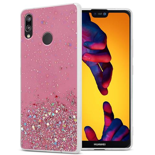 Cadorabo Housse Compatible Avec Huawei P20 Lite 2018 / Nova 3e En Rose Avec Paillettes - Étui De Protection En Silicone Tpu Flexible Avec Paillettes Scintillantes