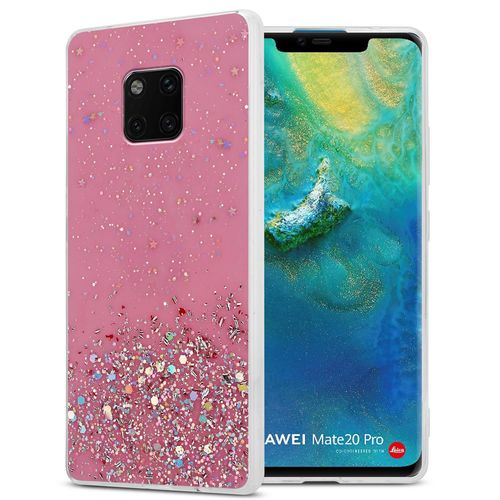 Cadorabo Housse Compatible Avec Huawei Mate 20 Pro En Rose Avec Paillettes - Étui De Protection En Silicone Tpu Flexible Avec Paillettes Scintillantes