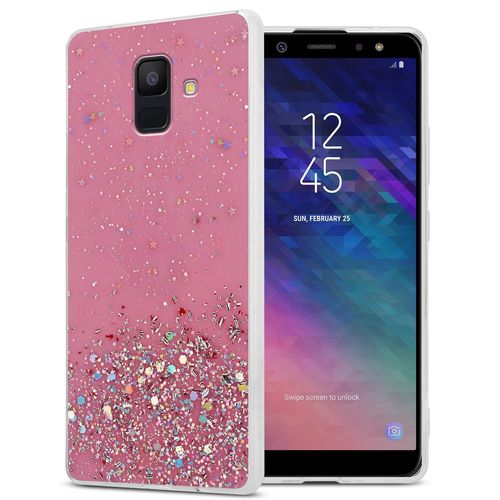 Cadorabo Housse Compatible Avec Samsung Galaxy A6 2018 En Rose Avec Paillettes - Étui De Protection En Silicone Tpu Flexible Avec Paillettes Scintillantes
