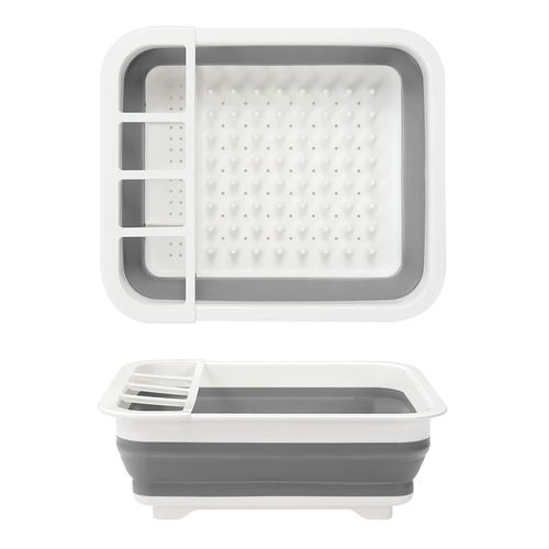 Intirilife Egouttoir À Vaisselle Pliable Gris - Blanc - Pour Le Camping, La Maison Et La Route.