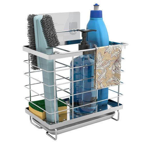 Intirilife Tablette D'évier Pratique Panier De Nettoyage Support De Salle De Bain En Argent Pour Ranger Et Organiser Les Produits De Nettoyage Et Les Ustensiles De Cuisine