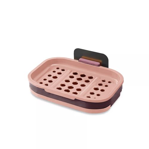 Intirilife Porte-savon 13 x 9 x 2 cm en Rose Fuchsia - Porte-savon mural, avec réserve d'eau, à coller, sans perçage