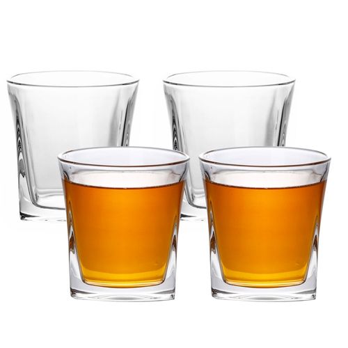 Intirilife 4x Verre À Whisky En Crystal Clear ?Vintage? - Tumbler Old Fashioned Verre Pour Spiritueux Sans Plomb Design Sculpture Lavable Au Lave-Vaisselle - Bourbon, Scotch, Whiskey