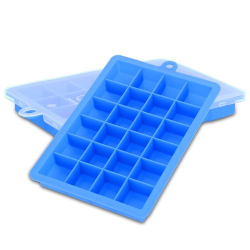 Intirilife 2x Moules À Glaçons En 2x Bleu - Lot De 2 Avec 24 Compartiments Moules À Glaçons En Silicone Avec Couvercle - Bac À Glaçons Flexible, Verrouillable Pour La Glace, La Nourriture Pour Bébé