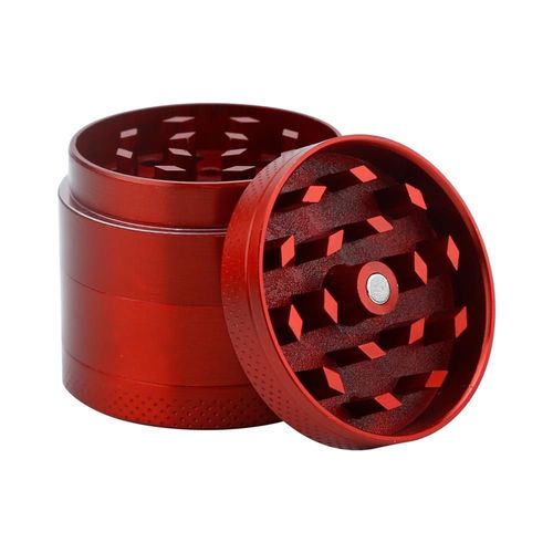 Intirilife Grinder En Métallique Rouge - Broyeur De Cuisine En 4 Pièces Pour Le Broyage D'herbes, Épices, Tabac, Plantes, Feuilles De Thé Etc. - Avec Filtre À Pollen Et Grattoir