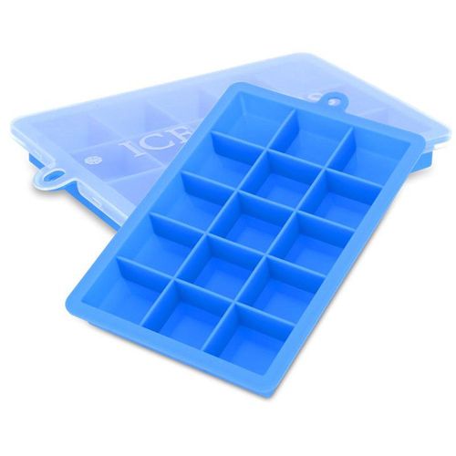 Intirilife 2x Moules À Glaçons En 2x Bleu - Lot De 2 Avec 15 Compartiments Moules À Glaçons En Silicone Avec Couvercle - Bac À Glaçons Flexible, Verrouillable Pour Crème Glacée, Nourriture Pour Bébé
