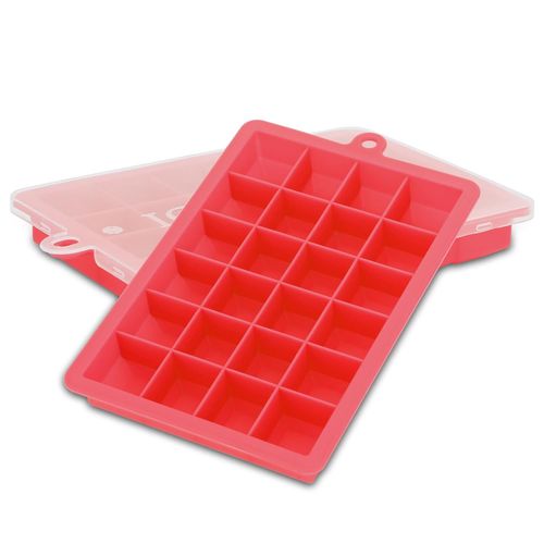 Intirilife 2x Moules À Glaçons En 2x Rouge - Lot De 2 Avec 24 Compartiments Moules À Glaçons En Silicone Avec Couvercle - Bac À Glaçons Flexible, Verrouillable Pour La Glace, La Nourriture Pour Bébé