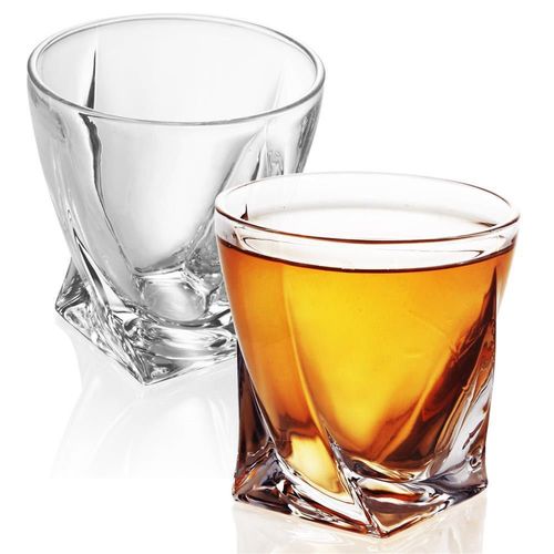 Intirilife 2x Verre À Whisky En Crystal Clear ?Twisted? - Tumbler Old Fashioned Verre Pour Spiritueux Sans Plomb Design Sculpture Lavable Au Lave-Vaisselle - Bourbon, Scotch, Whiskey