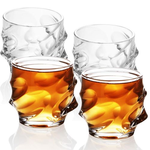 Intirilife 4x Verre À Whisky En Crystal Clear ?Sculptured? - Tumbler Old Fashioned Verre Pour Spiritueux Sans Plomb Design Sculpture Lavable Au Lave-Vaisselle - Bourbon, Scotch, Whiskey